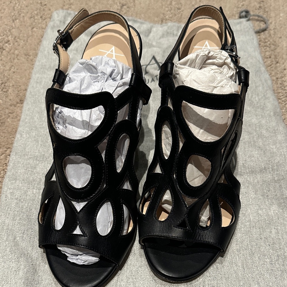 Aquatalia Black Cutout Wedge - Size 9 - Black & Marbles